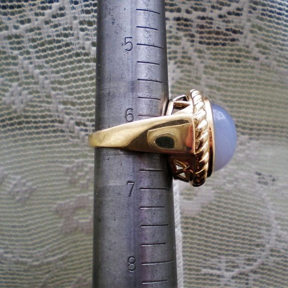 Designer Laura Ramsey 14K Yellow Gold Blue Chalcedony Diamond Cocktail Ring 12 g - Picture 12 of 12